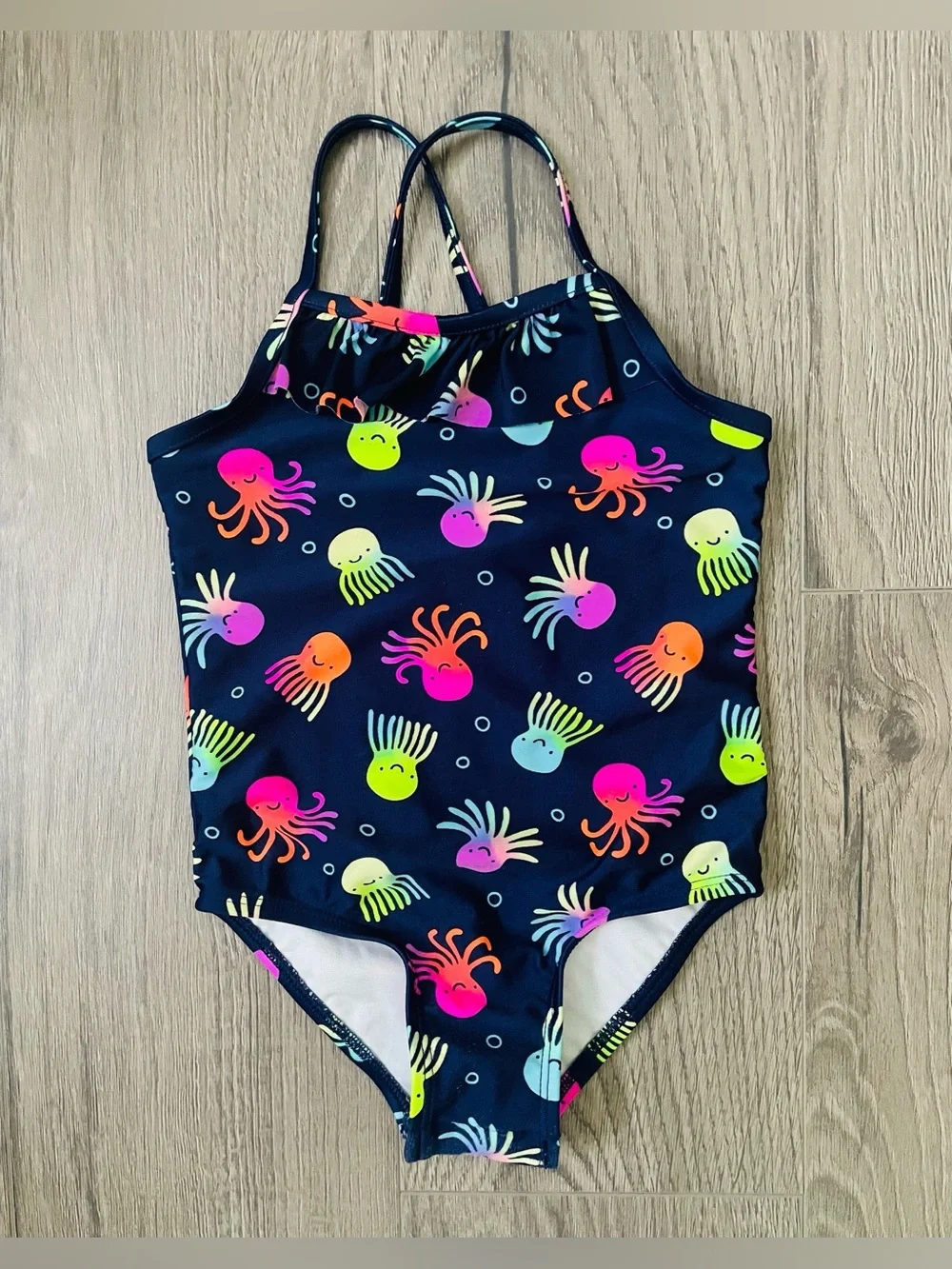 Cat & Jack Toddler Girl One Piece Swimsuit 4T Navy Blue Octopus Colorful Summer
